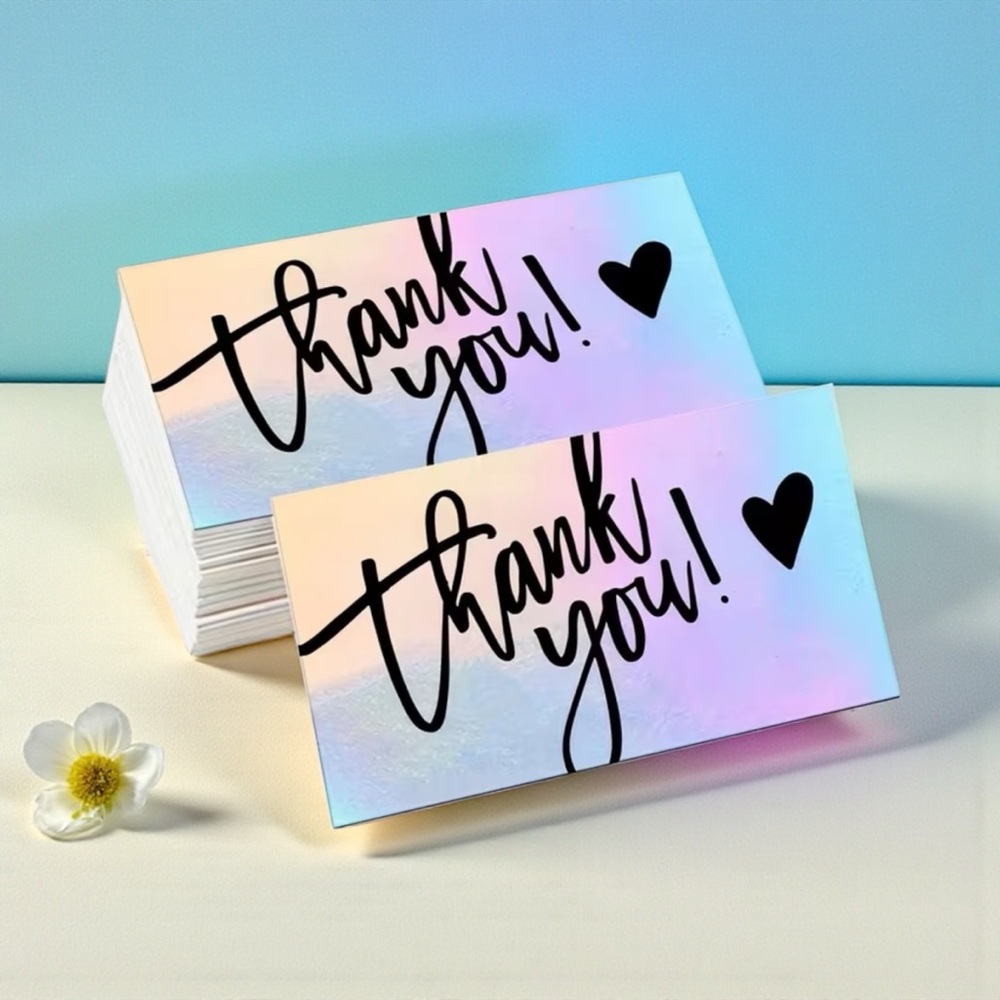 50 Holographic Thank You Cards with Black Script